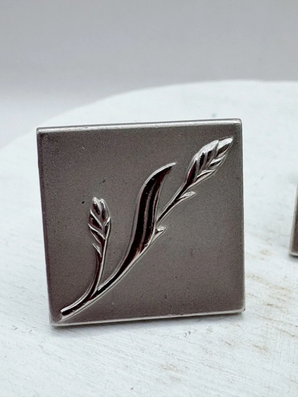 Vintage Swank MCM brushed silver tone square cufflinks with raised wheat motif